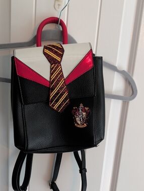 Danielle Nicole Black Mini Backpack with Red, White & Gold Tie Detail